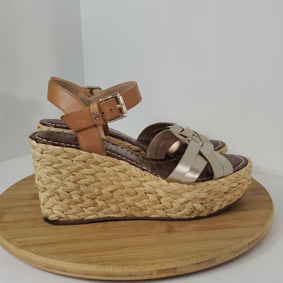 Sam Edelman Darline Espadrille Platform Wedge Sandals Metallic Gold Size 8 - Picture 2 of 10